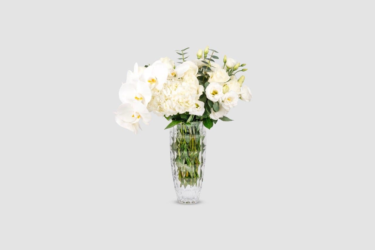 Medium Wellness Wishes vase arrangement with white flowers	