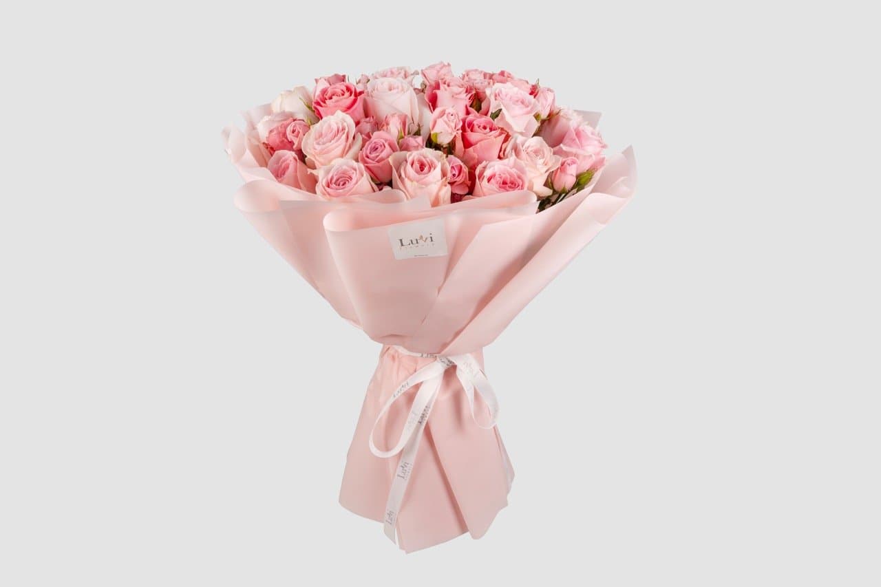 Medium Delicate Pink bouquet with a mix of soft and bold pink flowers	
