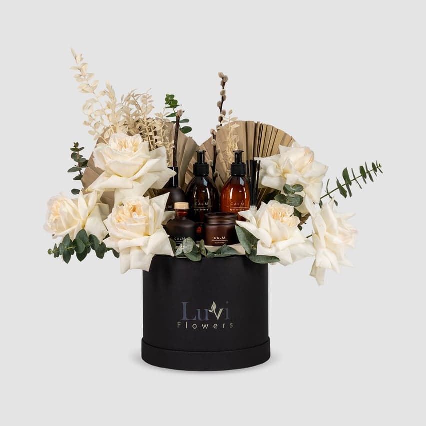  M&S Calm Hamper with Ohara White Roses.
