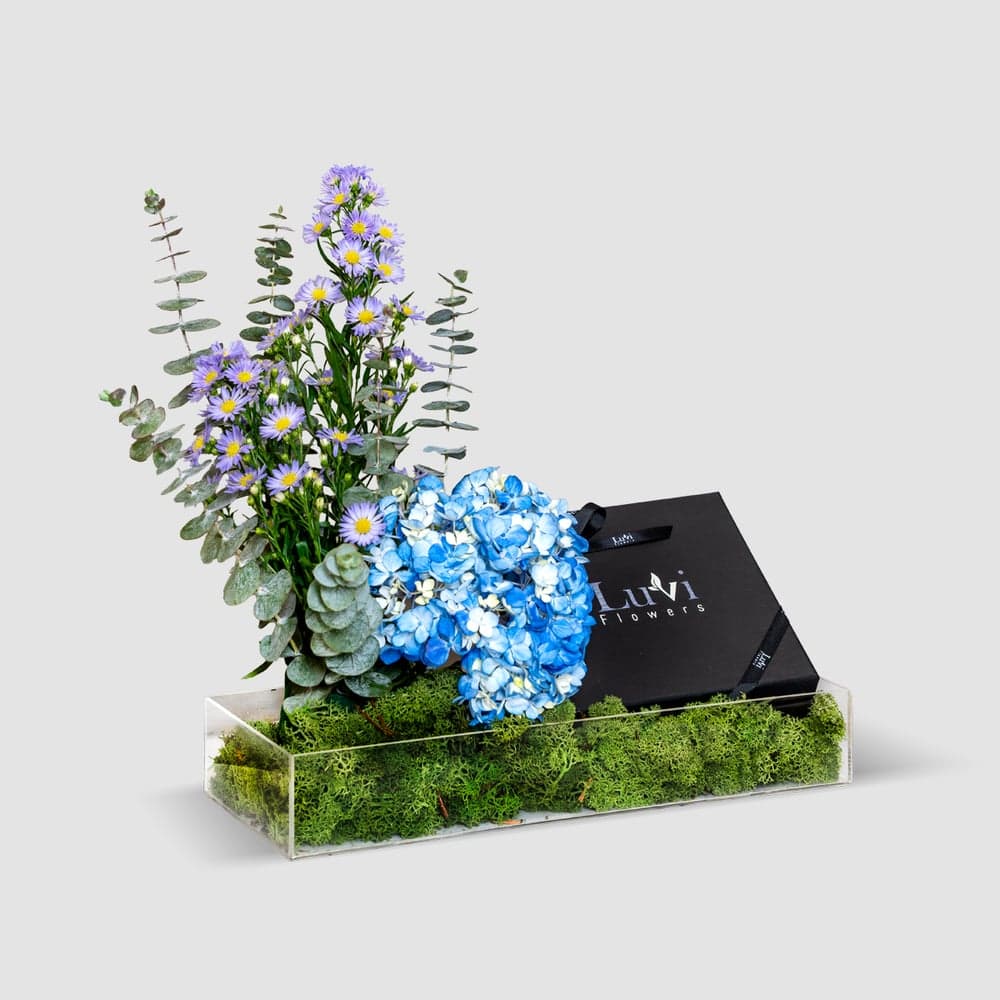  تنسيق غروب وبتلات مع الأستر والهيدرانجيا والشوكولاتة. thumbnail