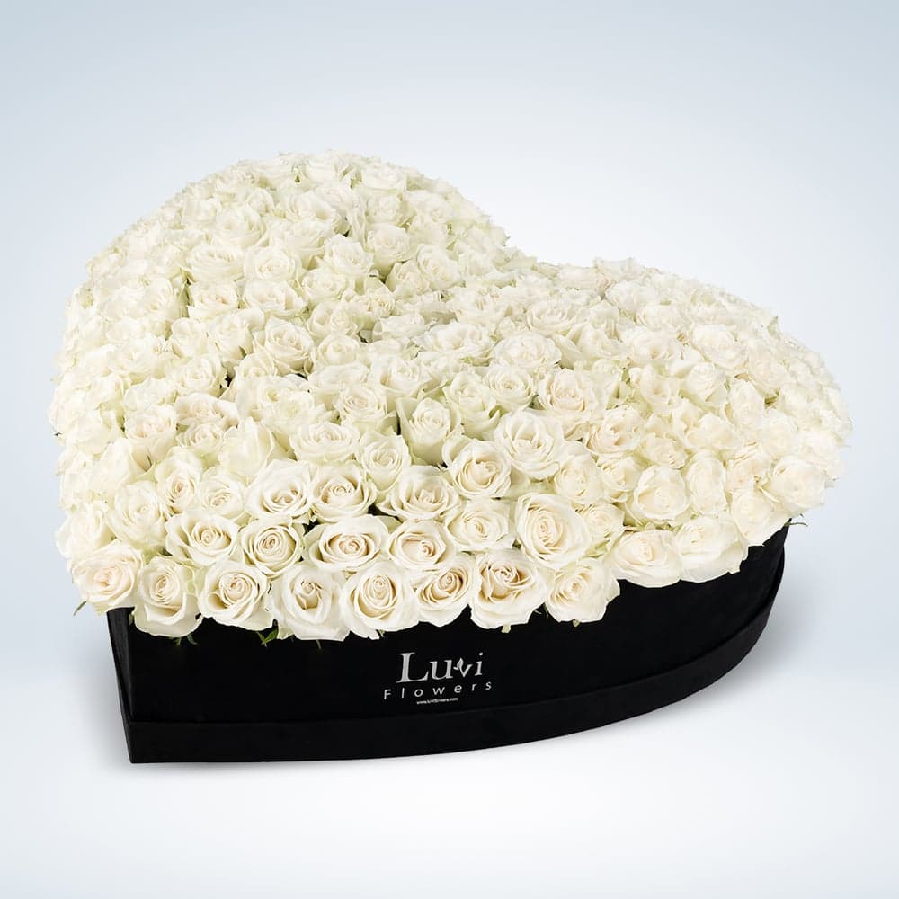 Large Heart of Innocence arrangement with white roses	
