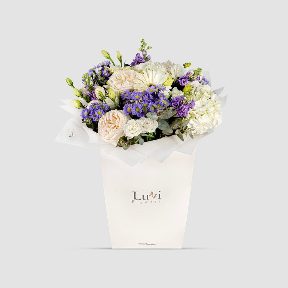 Lavender Mist bouquet beautifully presented in a Luviflowers gift bag	 thumbnail